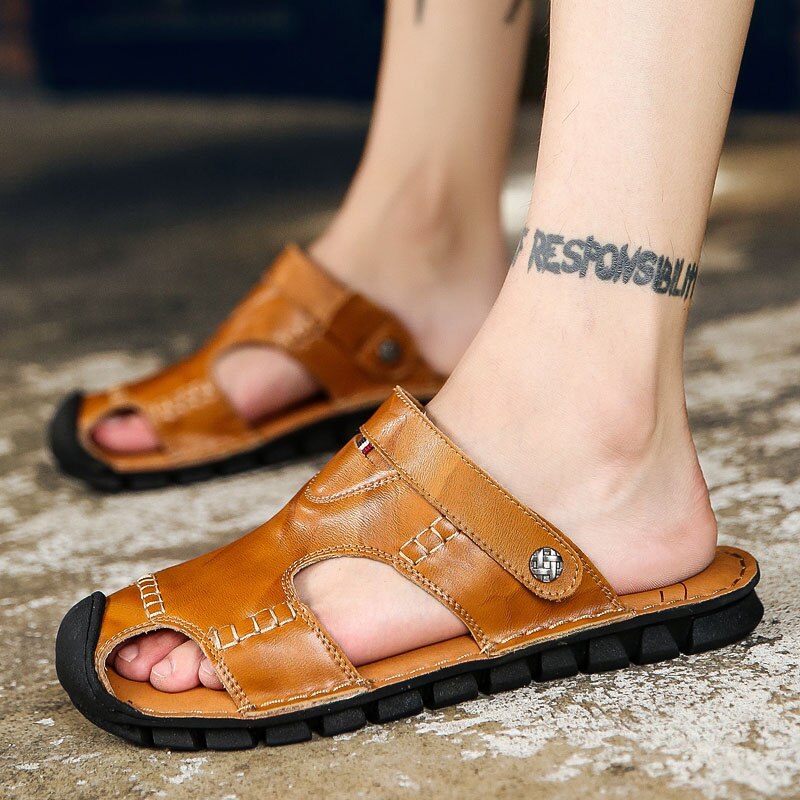 Summer Men Beach Genuine Leather High Quality Sandals Shoes Outdoor Hiking Climbing Classic Rome Comfortable Male Soft Size38-44