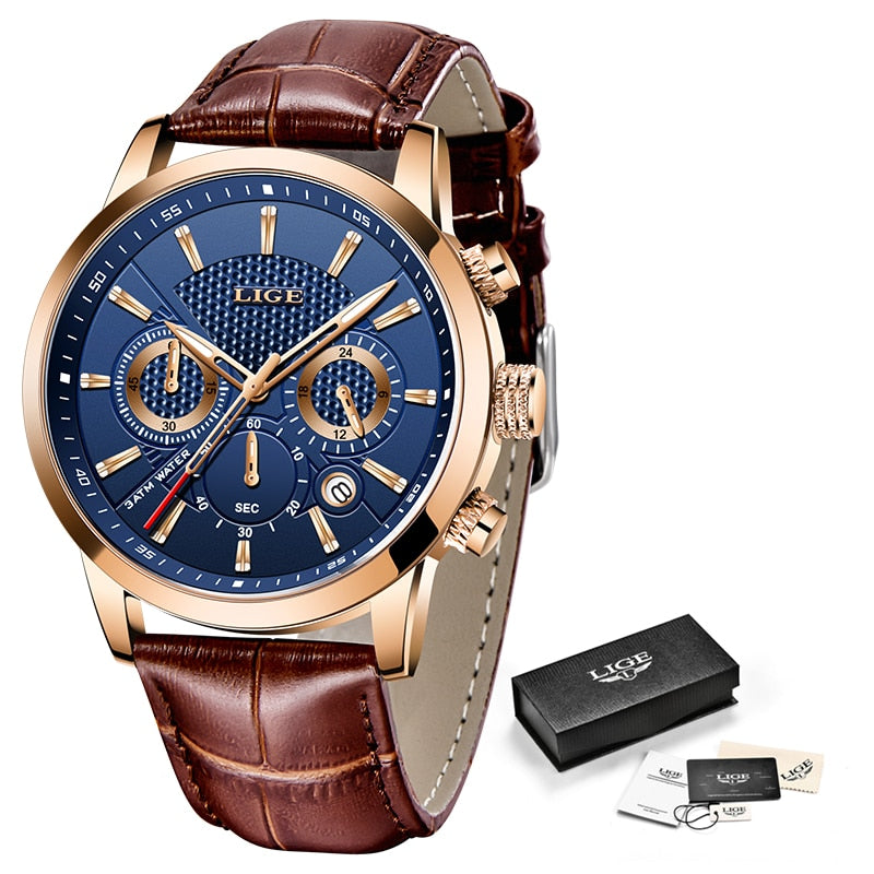 Watches Mens 2022 LIGE Top Brand Luxury Casual Leather Quartz Men&#39;s Watch Business Clock Male Sport Waterproof Date Chronograph