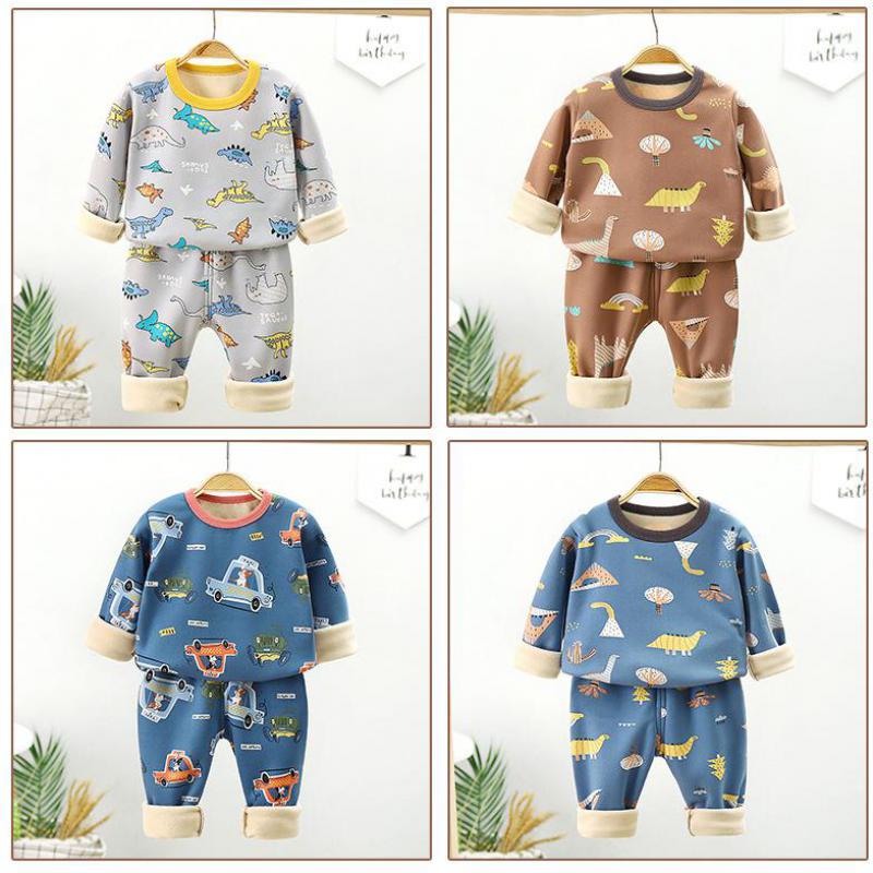 Children Pyjamas Winter Kids Clothing Sets Warm Fleece Pajamas For Boys Thicken Dinosaur Girls Sleepwear Baby Thermal Underwear