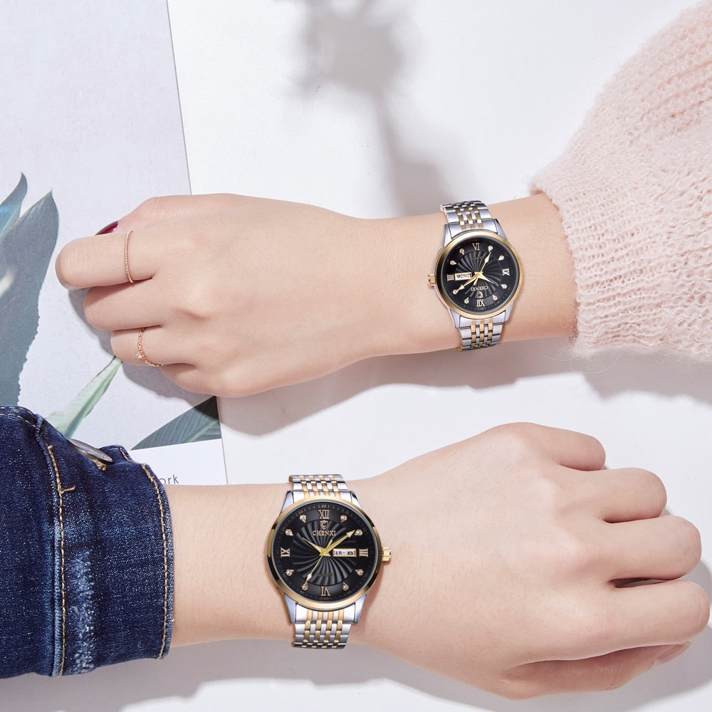 CHENXI New Couple Watches Luxury Brand Women or Men Watches Quartz Date week Clock Wristwatches Female Waterproof Montre Femme