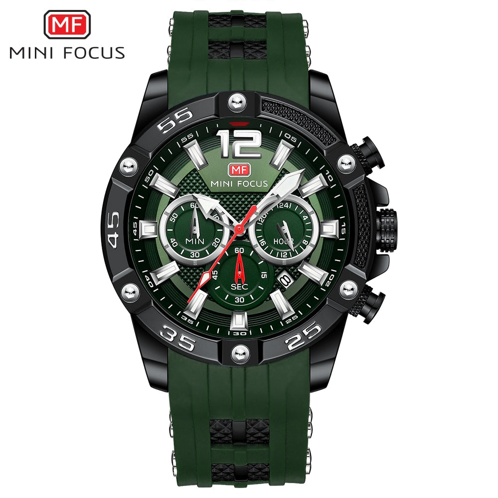 MINI FOCUS Men Sport Watch Chronograph Silicone Straps Quartz Army Military Men&#39;s Date Watches Male Clock Hour Relogio Masculino