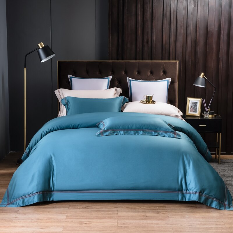 Luxury Hotel Bedding Set Embroidery Soft Cotton Nordic Solid Color Comfort Cover Premium Home Bed Bedding King Queen Size 4Pcs