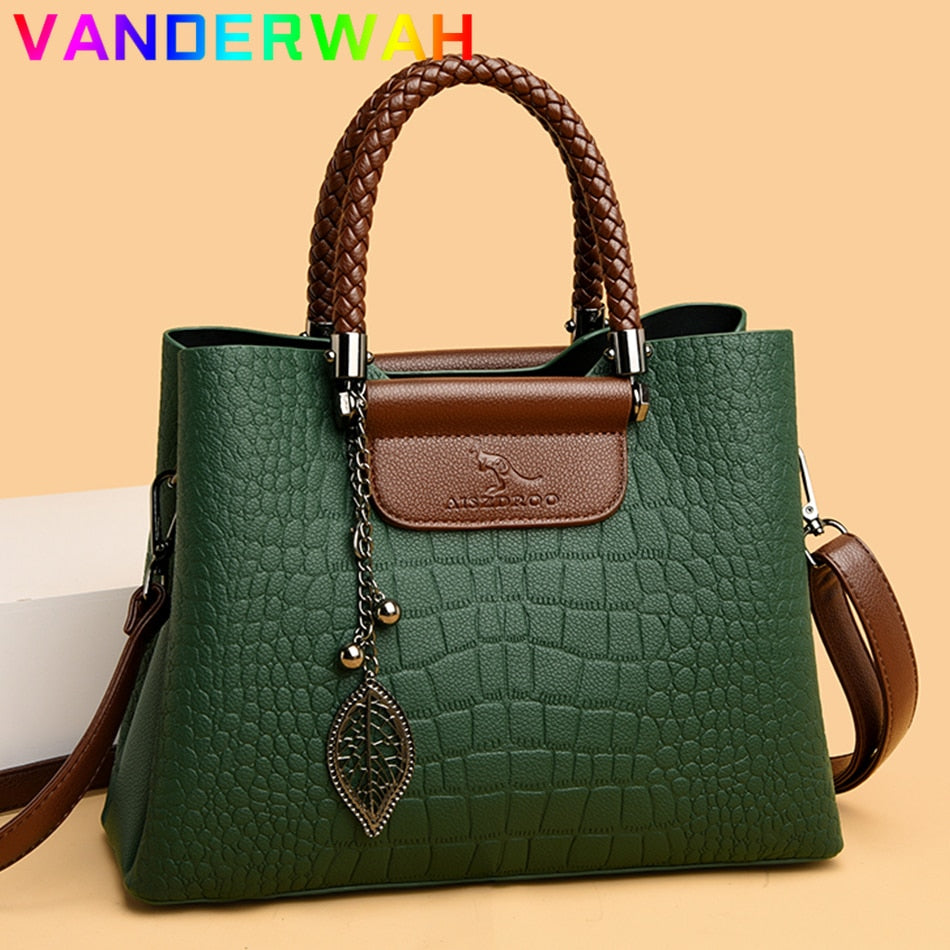 Genuine Brand Leather 3 Layers Alligator Crossbody Bag for Women Female Shoulder Messenger Sac Luxury Designer Ladies Handbags