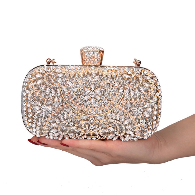 Hollow Diamond Evening Clutch Bag For Women Wedding Clutch Purse Chain Shoulder Bag Small Party Handbag With Metal Handle