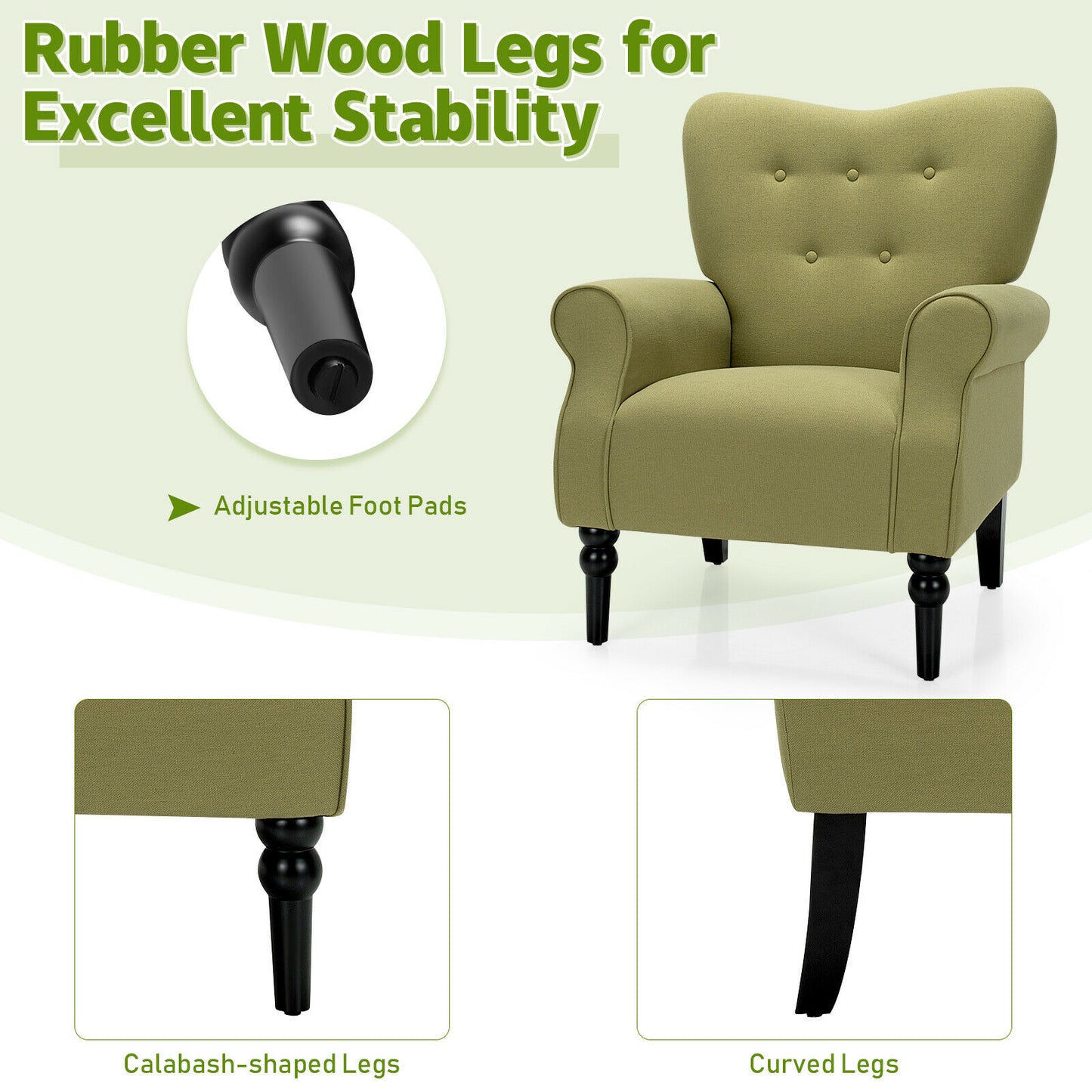 Giantex Modern Accent Chair w/ Tufted Backrest &amp; Rubber Wood Legs Avocado  HV10088