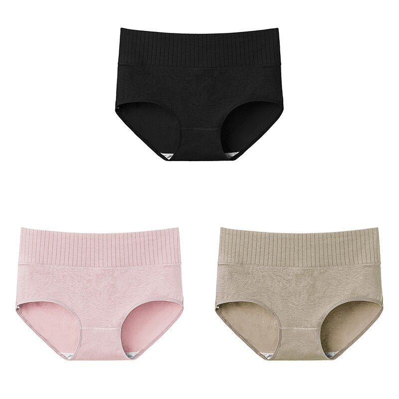 3 Pcs Cotton Women&#39;s Underwear Panties Solid High Waist Briefs Breathable Underpants Seamless Soft Plus Size Women Lingerie