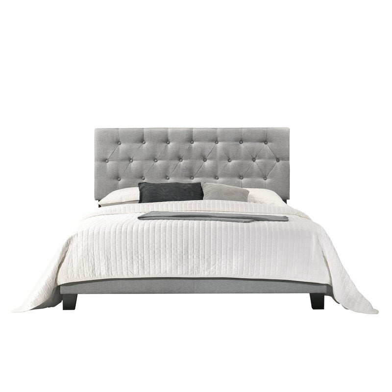 Upholstered Platform Bed with Padded Headboard, Box Spring Needed, Linen Fabric, Bedroom Furniture Twin/Queen Size Gray