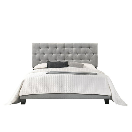 Upholstered Platform Bed with Padded Headboard, Box Spring Needed, Linen Fabric, Bedroom Furniture Twin/Queen Size Gray