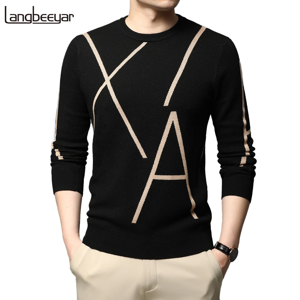 2022 New Fashion Brand Knit High End Designer Winter Wool Pullover Black Sweater For Man Cool Autum Casual Jumper Mens Clothing