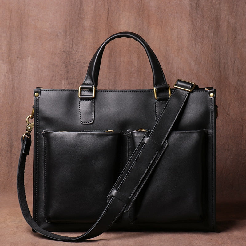 ZRCX Vintage Man Handbag Briefcase Men Shoulder Crazy Horse Genuine Leather Bags Brown Business Fashion 14 Inch Laptop Bag
