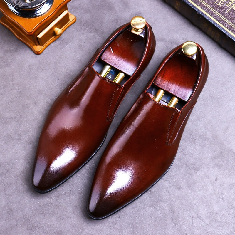 Desai Top Layer Cowhide Shoes Men&#39;s Shoes Genuine Leather Business Dress Shoes Men British Pointed Toe Formal Slip-On Shoes