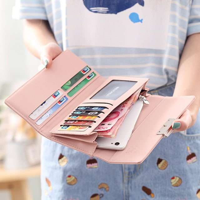 aliwood High Quality 3 Fold Women&#39;s Wallet Brand PU Leather Long Purse Clutch Coin Purse Phone Pocket Card Holder Large Capacity