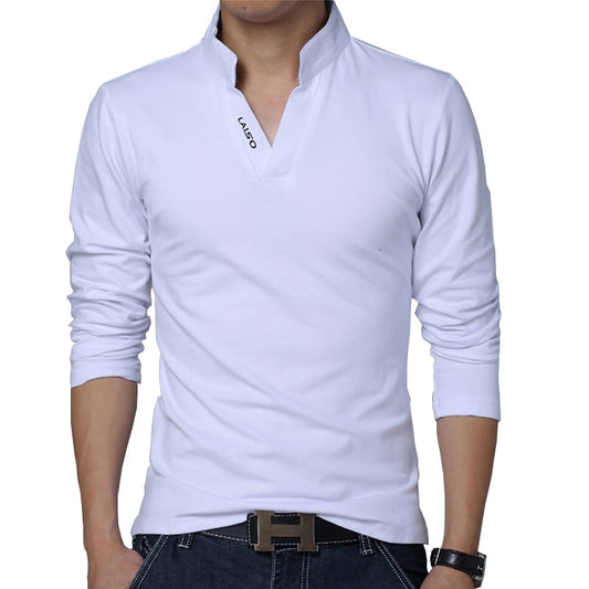 2021 T-Shirt Men Spring Cotton T Shirt Men Solid Color Tshirt Mandarin Collar Long Sleeve Top Men Brand Slim Fit Tee Shirts 5XL