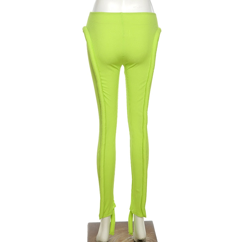 Neon Groene Geribbelde Fitness Vrouwen Leggings Mode Streetwear Mid Taille 2021 Fall Broek Sportieve Workout Leggins Casual Hot