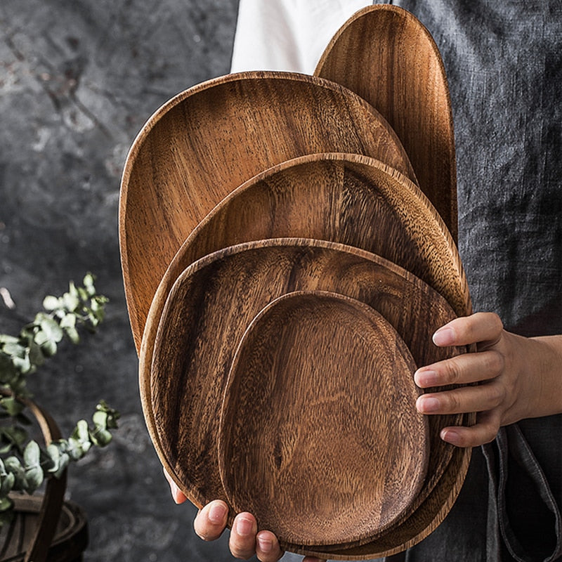 Whole Wood lovesickness Wood Irregular Oval Solid Wood Pan Plate Fruit Dishes Saucer Tea Tray Dessert Dinner Plate Tableware Set