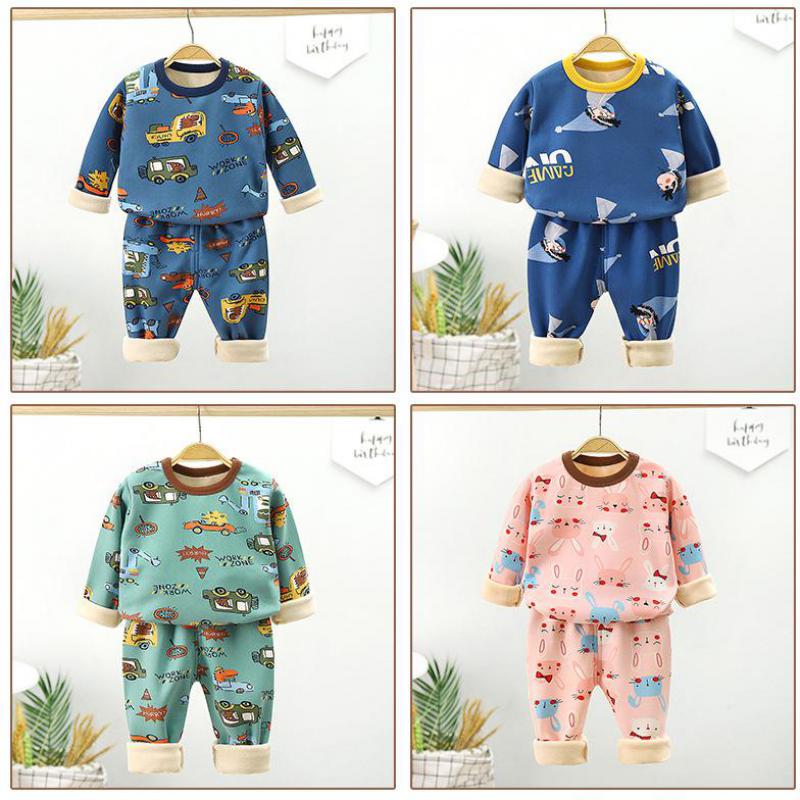 Children Pyjamas Winter Kids Clothing Sets Warm Fleece Pajamas For Boys Thicken Dinosaur Girls Sleepwear Baby Thermal Underwear