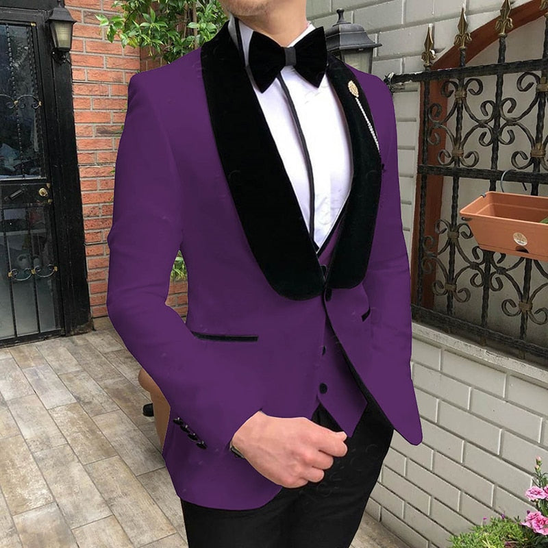 New British Style Men Suit 3 Piece Shawl Collar Wedding Groom Male Blazer Slim Fit High Quality Cocktail Party Costume Besopke