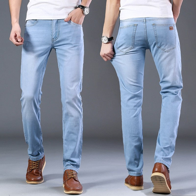 2021 Sulee Brand Top Classic Style  Men Spring Summer Jeans Business Casual Light Blue Stretch Cotton Jeans Male Brand Trousers