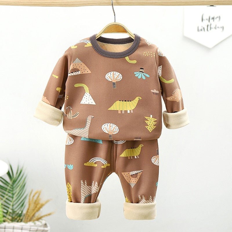 Winter Children Clothing Sets Warm Fleece Pajamas For Boys Girls Thicken Kids Dinosaur Sleepwear Baby Thermal Underwear Pyjamas