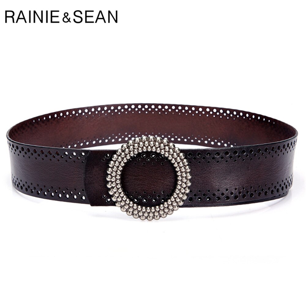 RAINIE SEAN Blackish Green Women Belt No Hole Ladies Belts for Dresses Real Leather High Quality Apparel Accessories 100cm