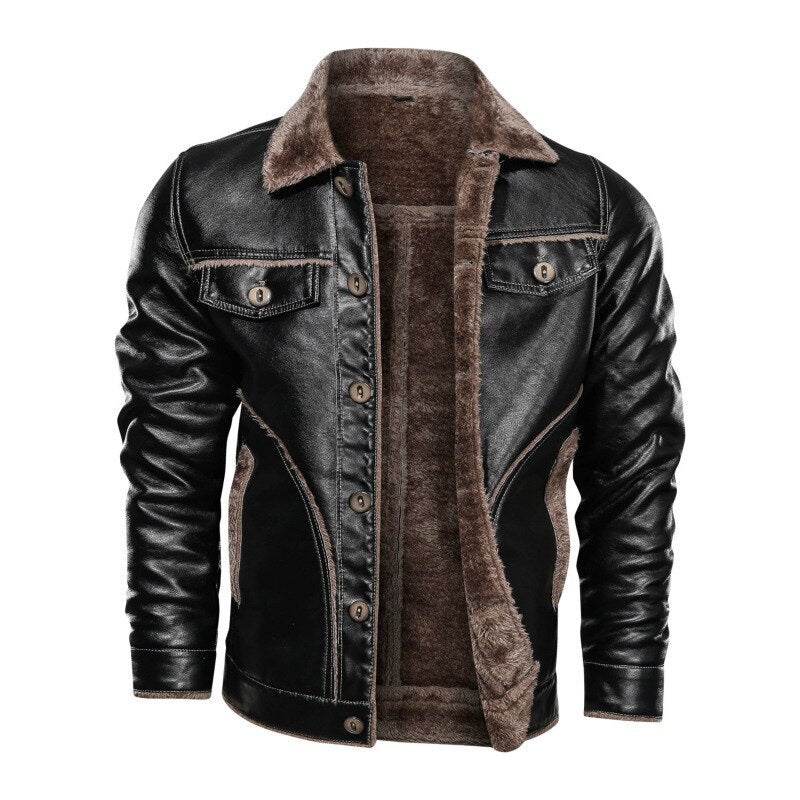 HIEXHSE Men Leather Jacket Winter Faux Leather Coat Parka Motorcycle Bike Bomber Jackets Male Fur Lining Coats 8XL Men&#39;s Cloting