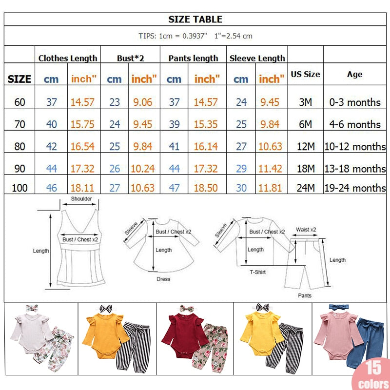 Autumn Baby Girl Clothes Sets Fashion Toddler Outfits Long Sleeve Tops Flower Pants Headband Cute 3Pcs Newborn Infant Clothing