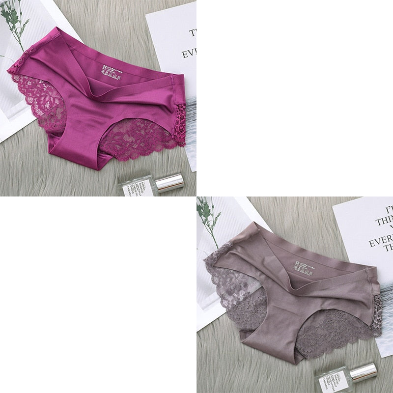 2Pcs Women&#39;s Cotton Underwear Sexy Lace Panties Mid-Waist Hollow Female Briefs Hip Lift Underpants For Lady Plus Size Lingerie