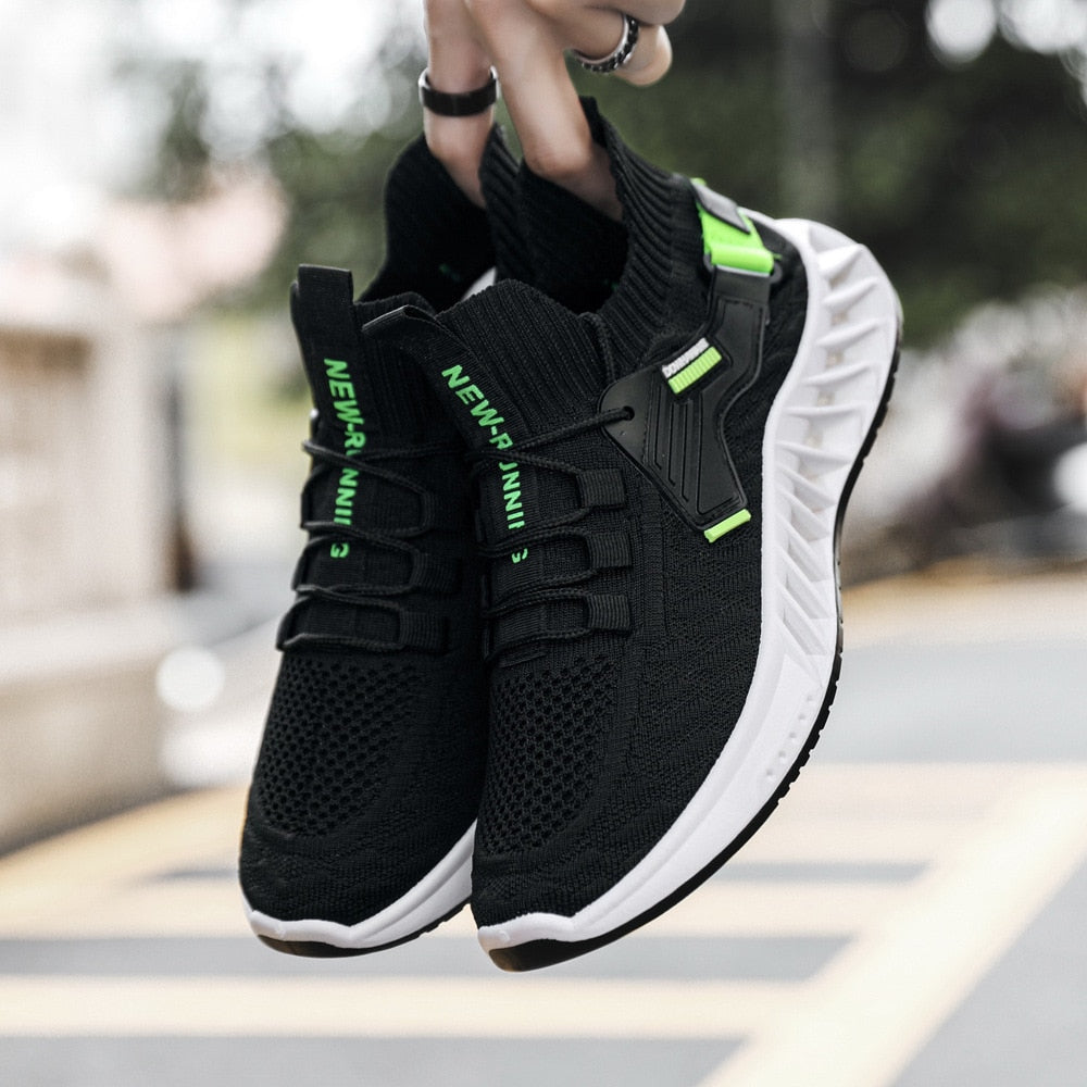 Spring Men&#39;s Casual Shoes Solid Mesh Knitted Vamp Slip-On Stretch Breathable Non-slip Fashion Lightweight Male Running Sneakers