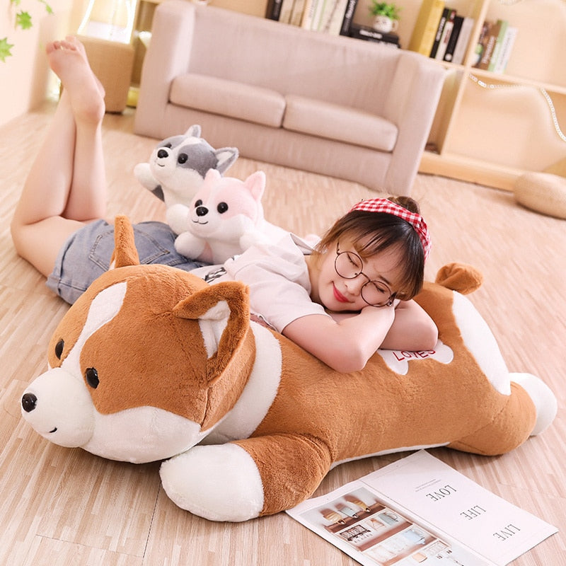 60/80/100cm Lovely Corgi Dog Plush Toy Stuffed Soft Animal Cartoon Pillow Gift for Kids Children