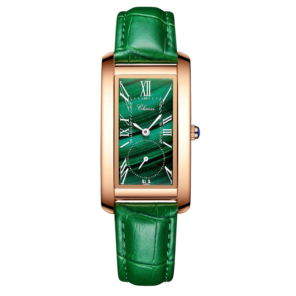 CHENXI Top Brand Luxury Women Elegant Quartz Watch Malachite Green Casual Waterproof Leather Ladies Wristwatch Relogio Feminino