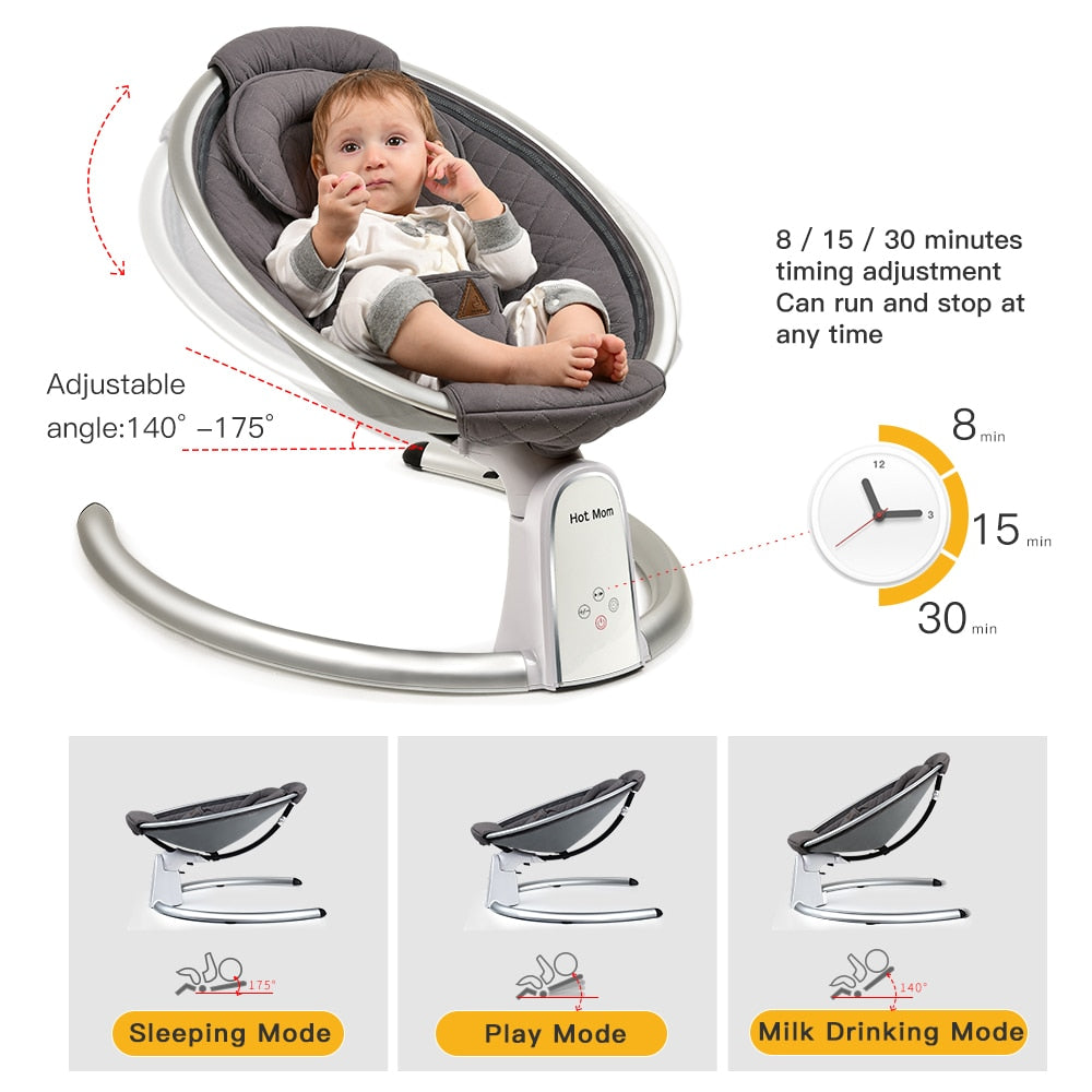 Electric Baby Bouncers with Bluetooth and Five Gear Swing,Hot Mom Intelligence Timing Baby Swing,Pure Cotton Baby Rocker Cardle