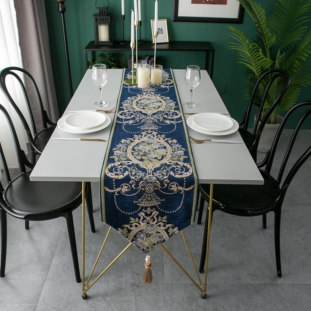 Table Runner European Jacquard Geometric Hotel Dining Decoration Table Cloth Tablecloth Coffee Table Bed Runner Green Tablewear