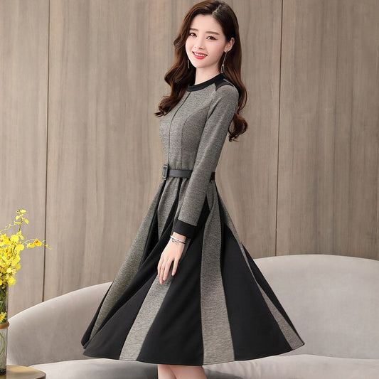 2020 Spring Dress Women A-Line Dress Long Sleeve Knee-Length Office Lady Elegant O-Neck Women Dress Casual Slim Autumn Vestidos