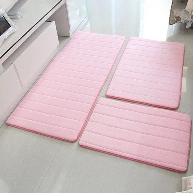 3pcs/set Thicken Floor Carpet for Living Room Non-slip Bathroom Mat Set Coral Fleece Bedside Long Mat Bedroom Door Mat 10 Colors