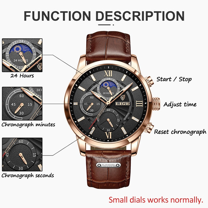 2022 LIGE Men&#39;s Watches Top Brand Luxury Men Wrist Watch Leather Quartz Watch Sports Waterproof Male Clock Relogio Masculino+Box