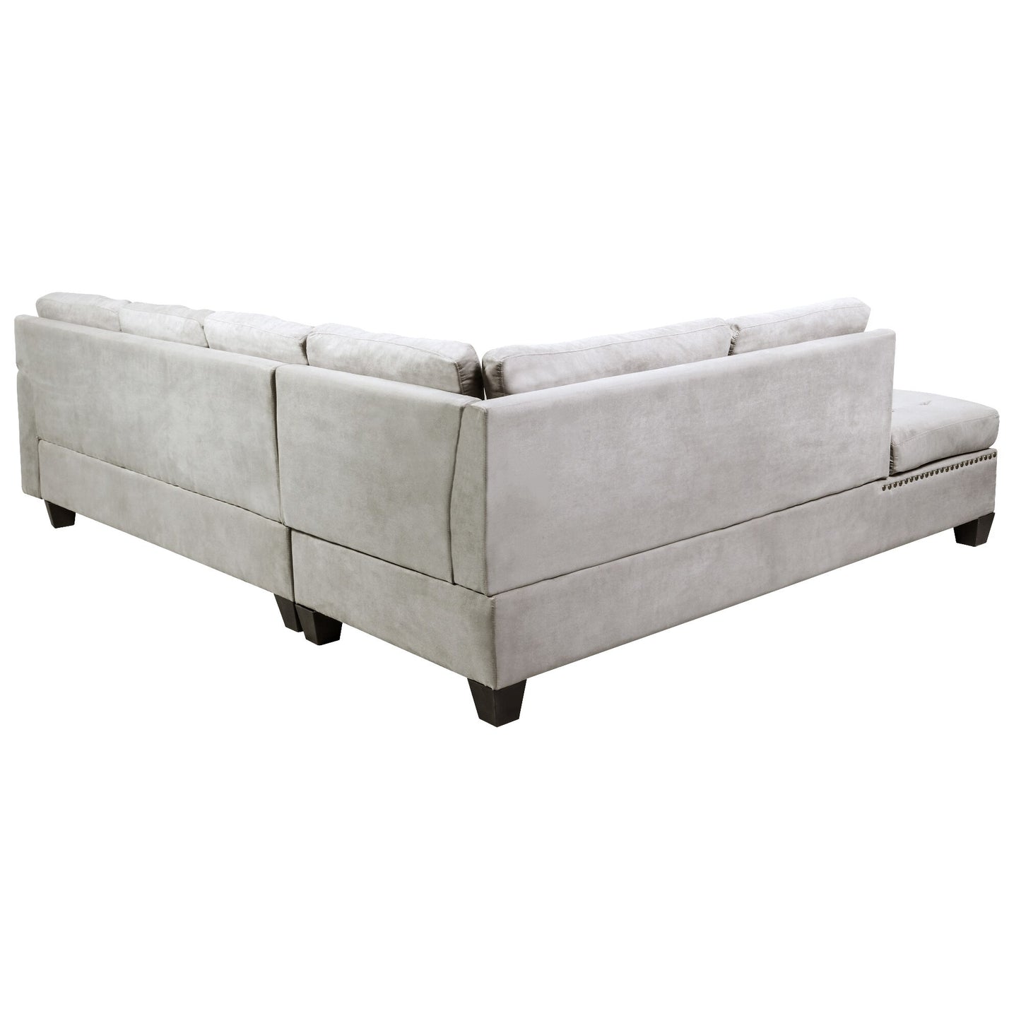 Sectional Sofa Set With Chaise Lounge And Storage Ottoman Nail Head Detail Grey