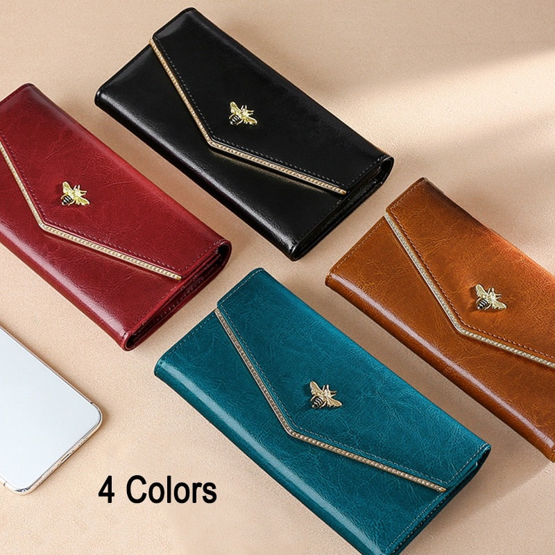 Fashion Genuine Leather Women Rfid Long Purse Female Clutches Money Wallets Handbag Cell Phone Card Holder