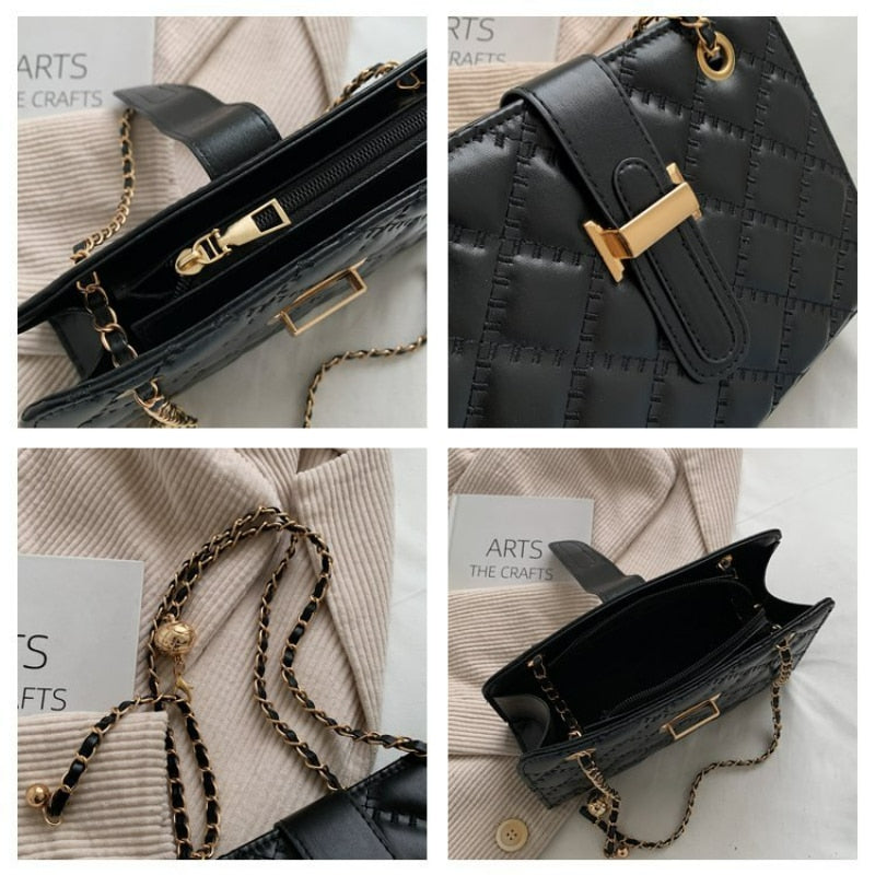 TRAVEASY2023New Bag Women&#39;s Korean Version Lingge Chain Tote Bag Fashion Small Golden Ball Single Shoulder Messenger Women&#39;s Bag