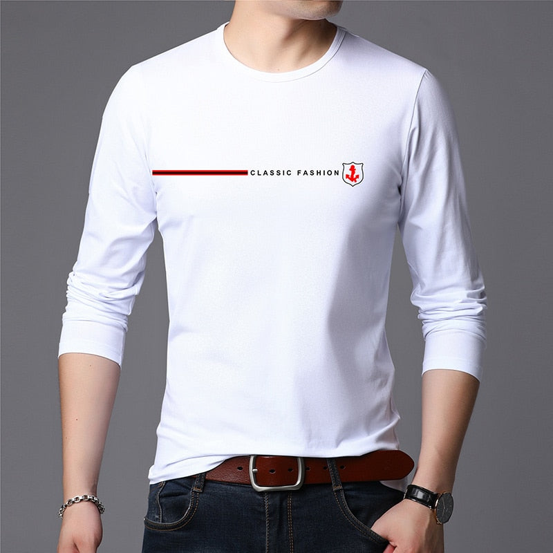 Top Quality New Fashion Brand 95% Cotton 5% Spandex t Shirt For Men O Neck Plain Slim Fit Long Sleeve Tops Casual Men Clothes