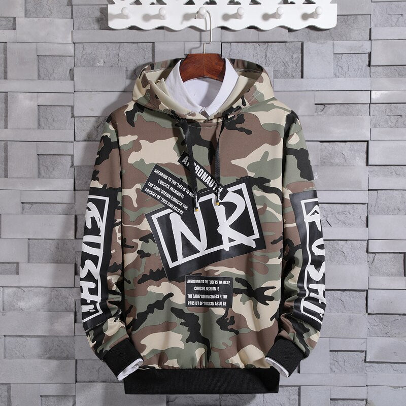 Hoodie Men Sweatshirt Pullover  Streetwear Harajuku Hip Hop Casual Brand Hoodies Spring Autumn Soild Camouflage Print Hoodie Men