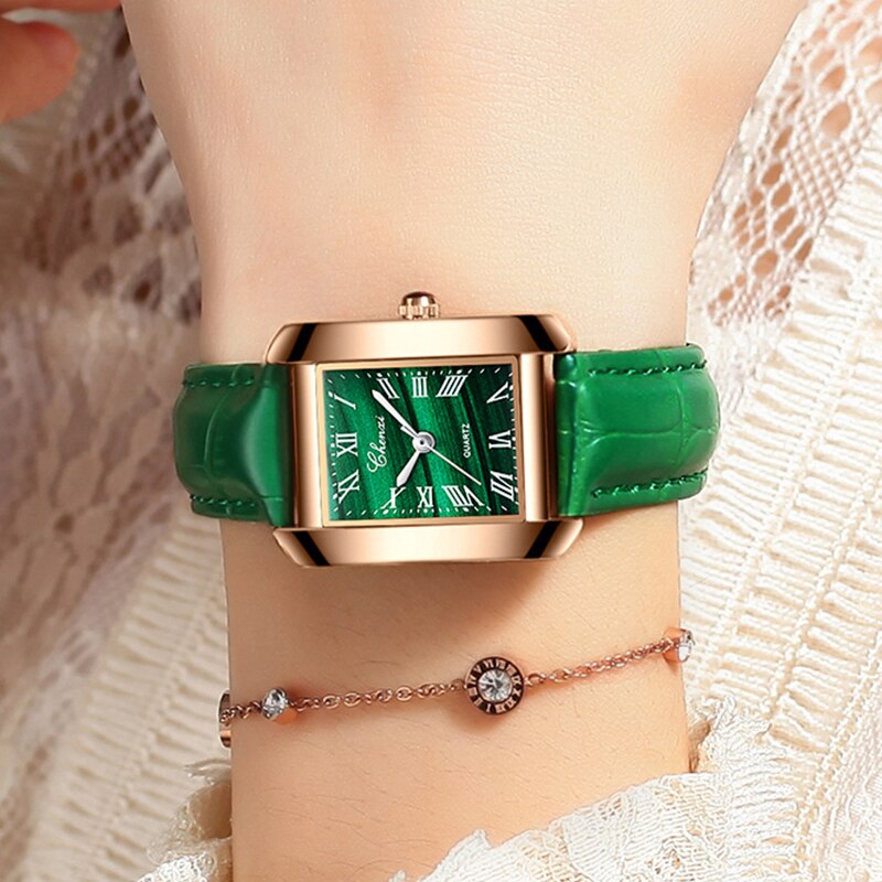 CHENXI Top Brand Luxury Women Elegant Quartz Watch Malachite Green Casual Waterproof Leather Ladies Wristwatch Relogio Feminino