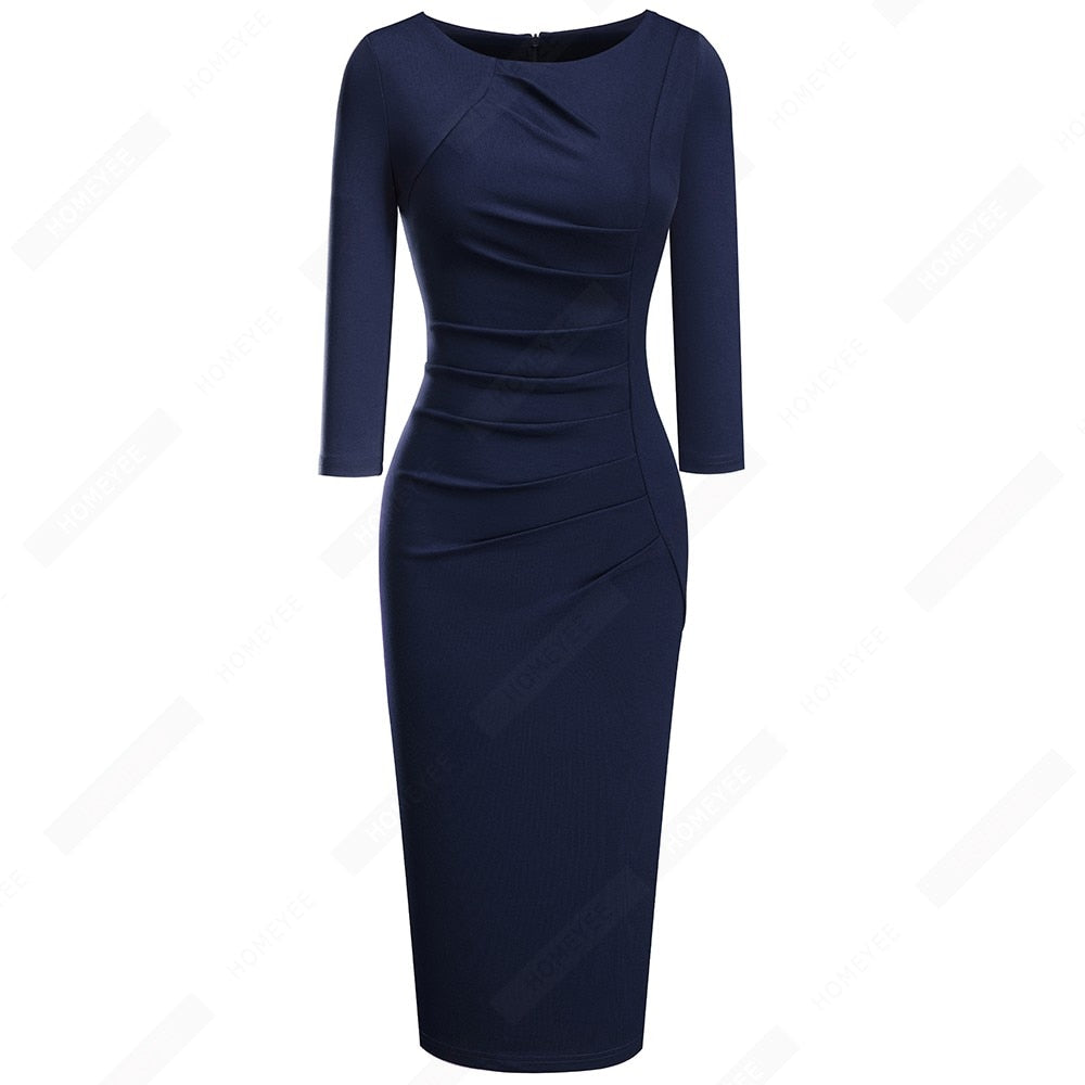 Women Elegant Fashion Solid Color Wear to Work Dresses Business Office Vinatge Bodycon Formal Dress EB600