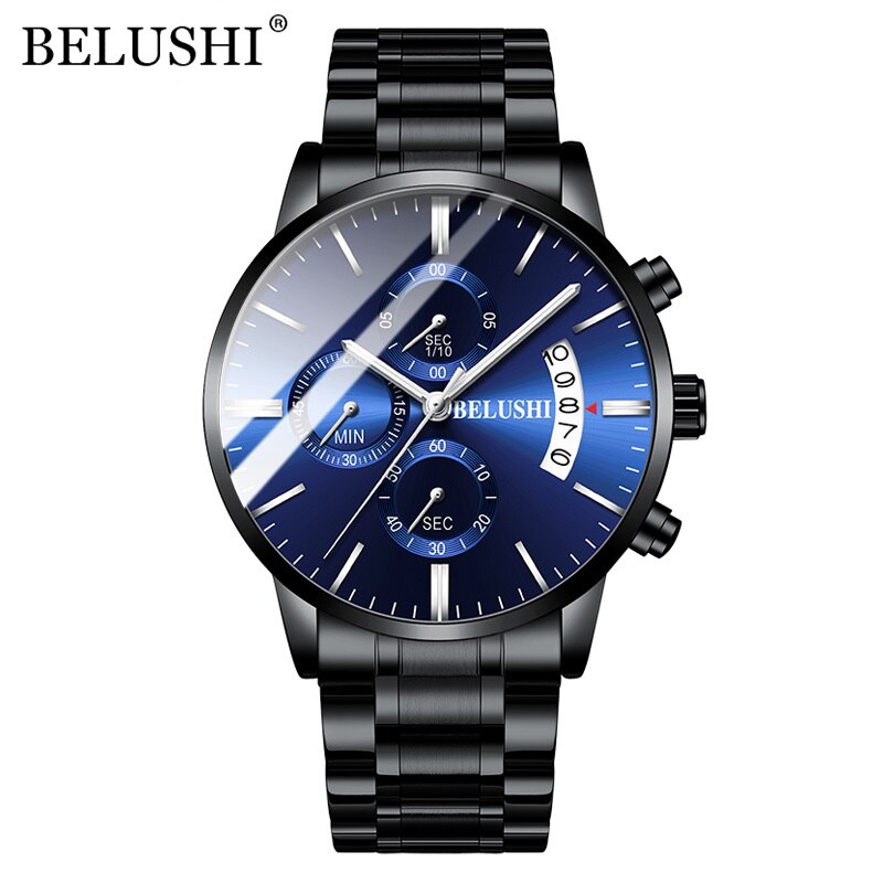 BELUSHI Mens Watches Full Steel Chronograph Waterproof Sport Quartz Watch Men Top Brand Luxury Wristwatches Relogio Masculino