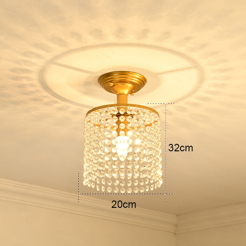 Modern Gold Crystal Small Round Ceiling Chandelier For Corridor Aisle Balcony Bedroom Living Room Led Home Indoor Light Fixtures