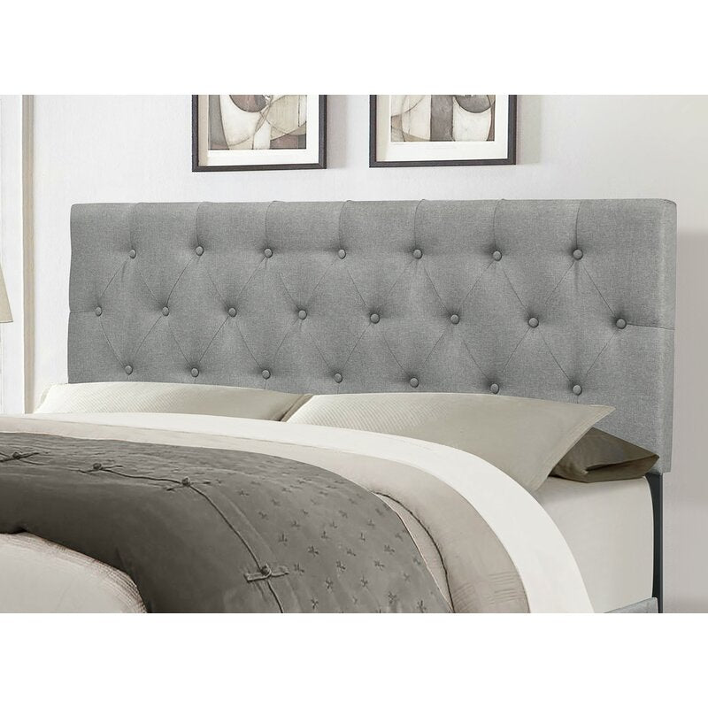 Upholstered Platform Bed with Padded Headboard, Box Spring Needed, Linen Fabric, Bedroom Furniture Twin/Queen Size Gray