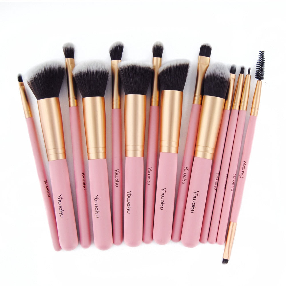 14 pcs Rose Golden Makeup Brushes Foundation Powder Lip Eyebrow Brush Cosmetic Tool Beauty Brush Wooden Handle Make up Brush