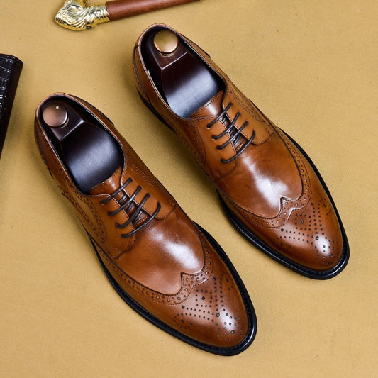 New Men Dress Handmade Shoes, Genuine Leather Male Oxford Best Italian Classic Vintage Lace-up, Men Brogue Shoes Oxford