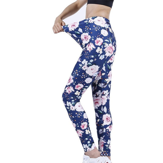 CUHAKCI New Petal Digital Color Printing Leggings Punk Women Leggins Stretchy Trousers Casual Pants