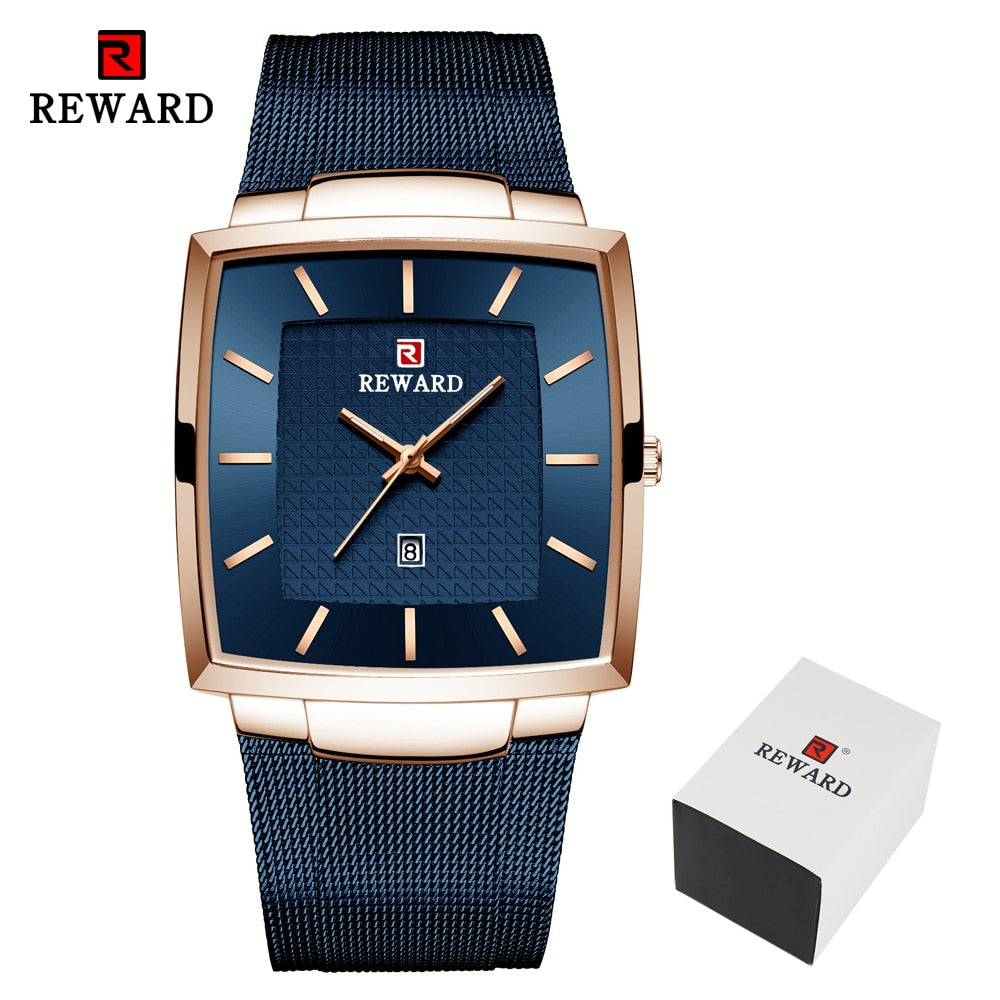 REWARD Watch Men Stainless Steel Blue Quartz Watches Male Fashion Top Brand Luxury Slim Mesh Waterproof Business Wrist Watch