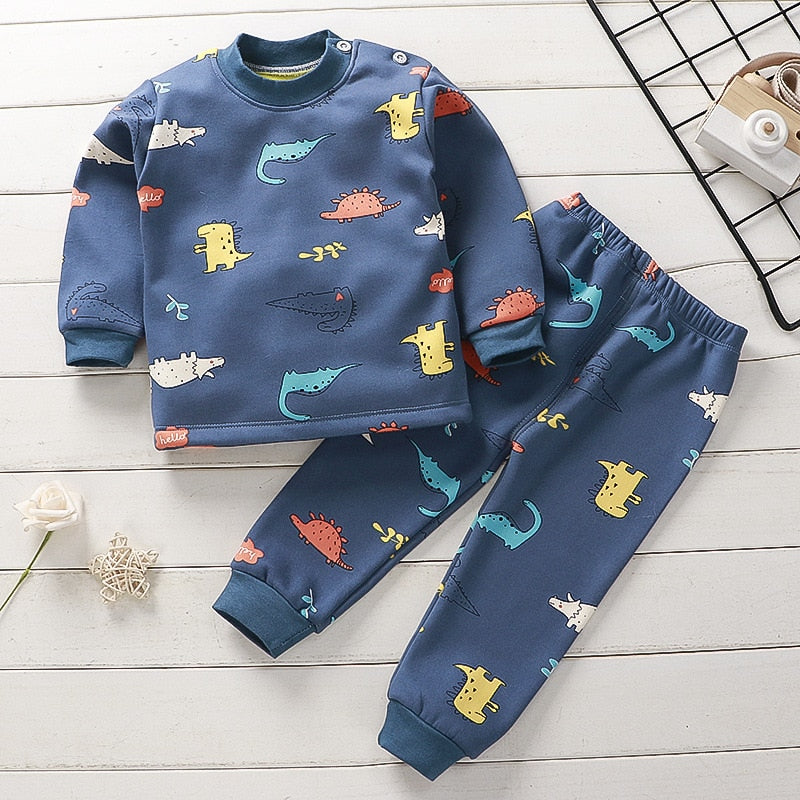 Winter Children Clothing Sets Warm Fleece Pajamas For Boys Girls Thicken Kids Dinosaur Sleepwear Baby Thermal Underwear Pyjamas